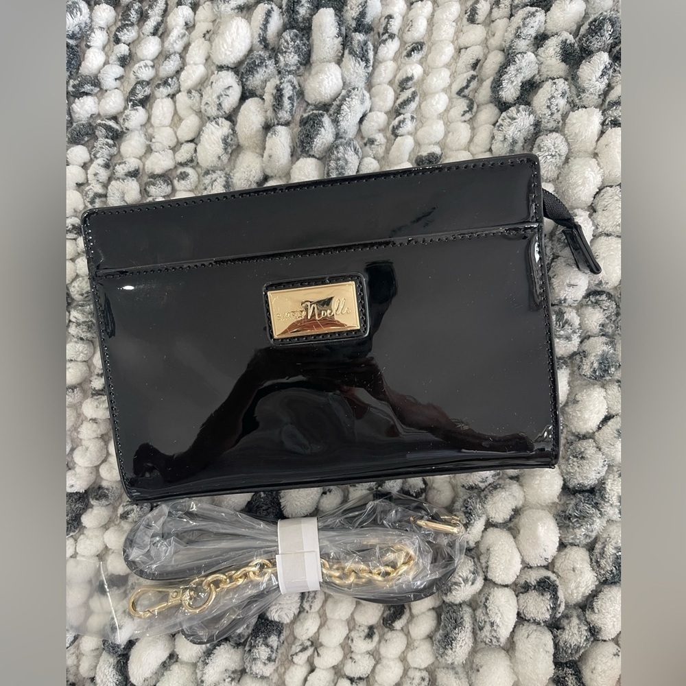 Noelle Black and Gold Clutch with Patent Leather Finish
